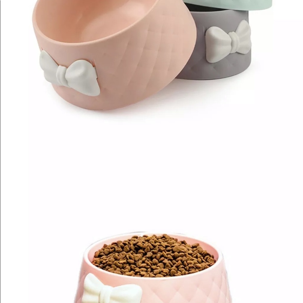 Dog bowl water food pink bow cute pet cat dish - Picture 3 of 4
